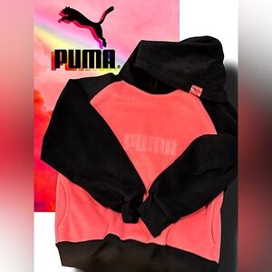 Puma Youth Hoodie Sweatshirt Pink Black Fleece Size M 10–12